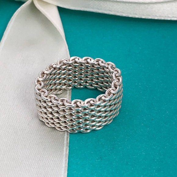 Size 5 Tiffany & Co Sterling Silver Somerset Mesh Weave Ring - Picture 4 of 5